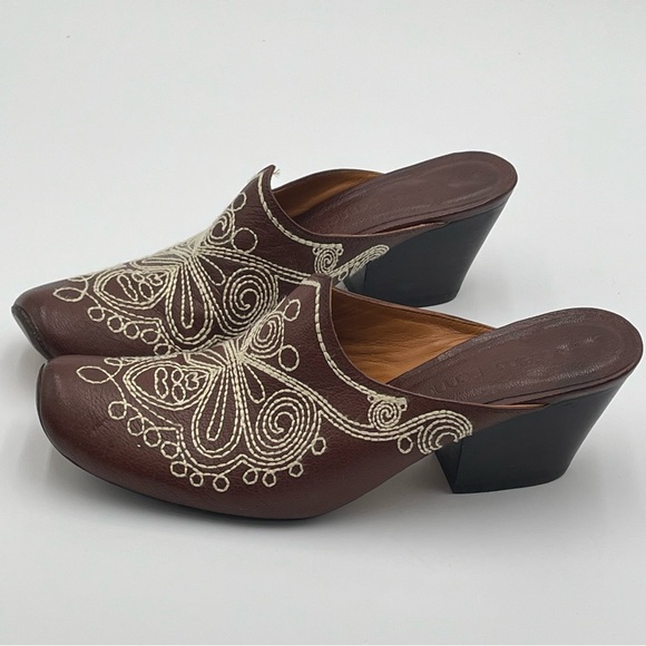 Jessica Bennett leather Clog Mule 7.5 Embroidered Brown Bootie Festival Cosplay - Picture 16 of 16